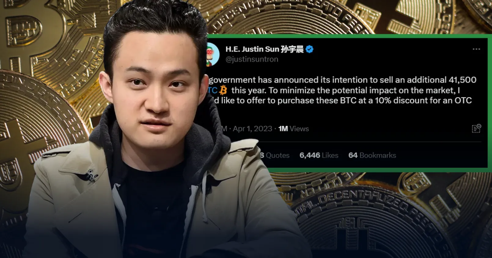 Justin Sun ประกาศรับซื้อ Bitcoin ทั้งหมดที่ถูกยึดในคดี Silk Road