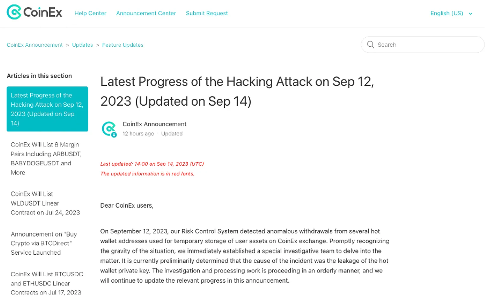 รายงานความคืบหน้าล่าสุดของการโจมตีด้วยการแฮ็กเมื่อวันที่ 12 กันยายน 2023 (อัปเดตเมื่อวันที่ 15 กันยายน)